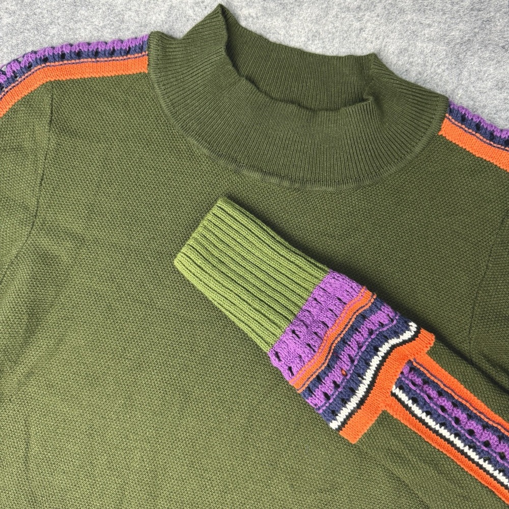 Amelie Boutik Women Turtleneck Long Sleeve Knit Sweater Green M Crochet‎ Sleeves